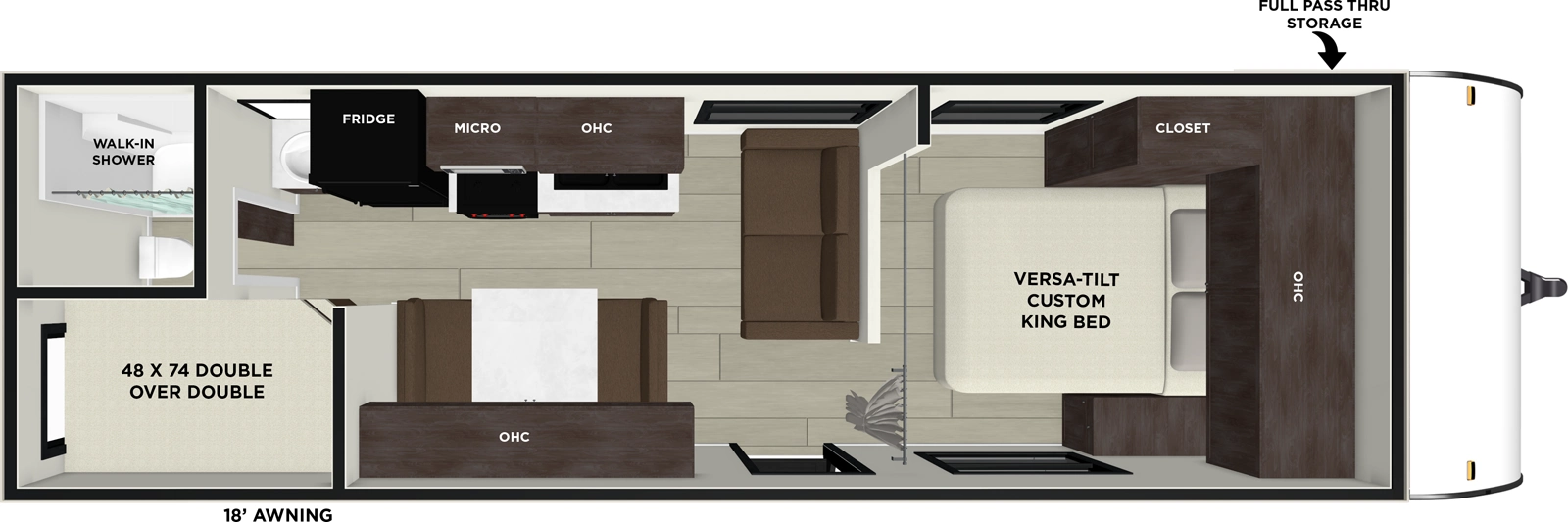 The X-Lite 261BHXL has one entry and zero slide outs. Exterior features include: metal exterior, 18' awning and outside kitchen. Interiors features include: bunk beds and front bedroom.